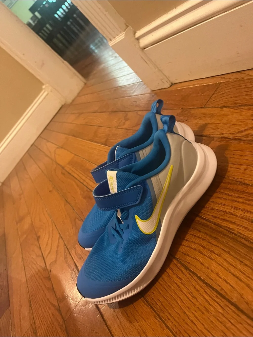 Nike Boys Blue Sneakers with Yellow Swoosh
